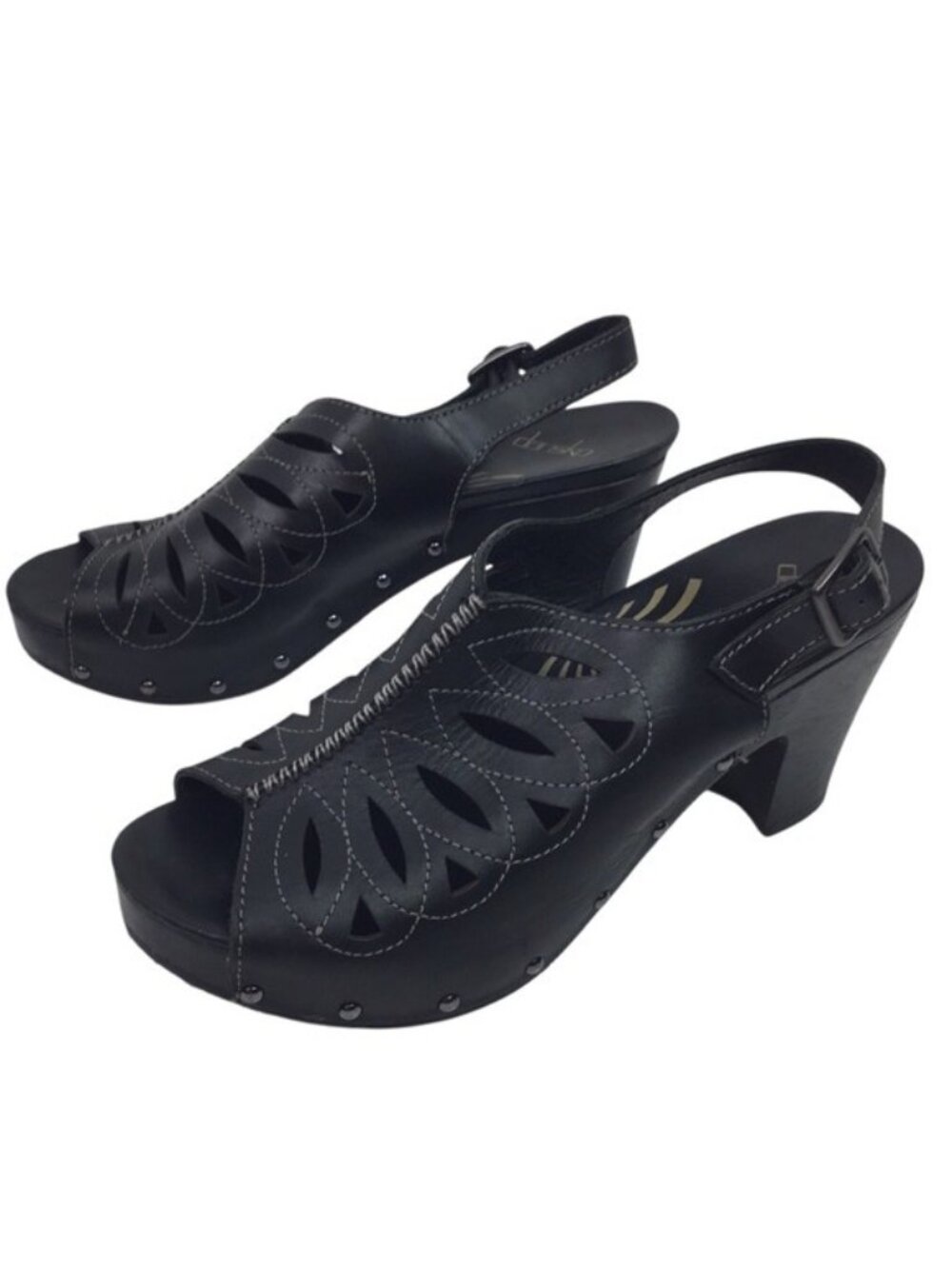 Dansko Rowena Cutout Leather Slingback Clog Black Sandals Womens 10
